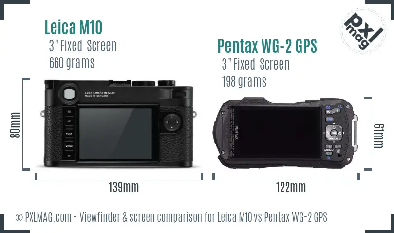 Leica M10 vs Pentax WG-2 GPS Screen and Viewfinder comparison
