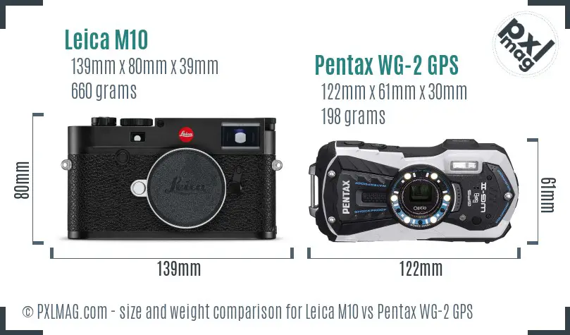 Leica M10 vs Pentax WG-2 GPS size comparison