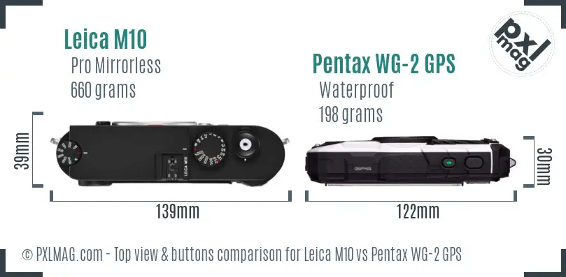 Leica M10 vs Pentax WG-2 GPS top view buttons comparison