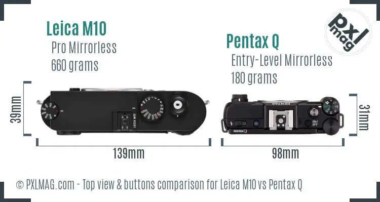 Leica M10 vs Pentax Q top view buttons comparison