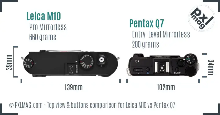 Leica M10 vs Pentax Q7 top view buttons comparison