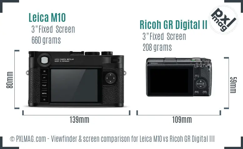 Leica M10 vs Ricoh GR Digital III Screen and Viewfinder comparison