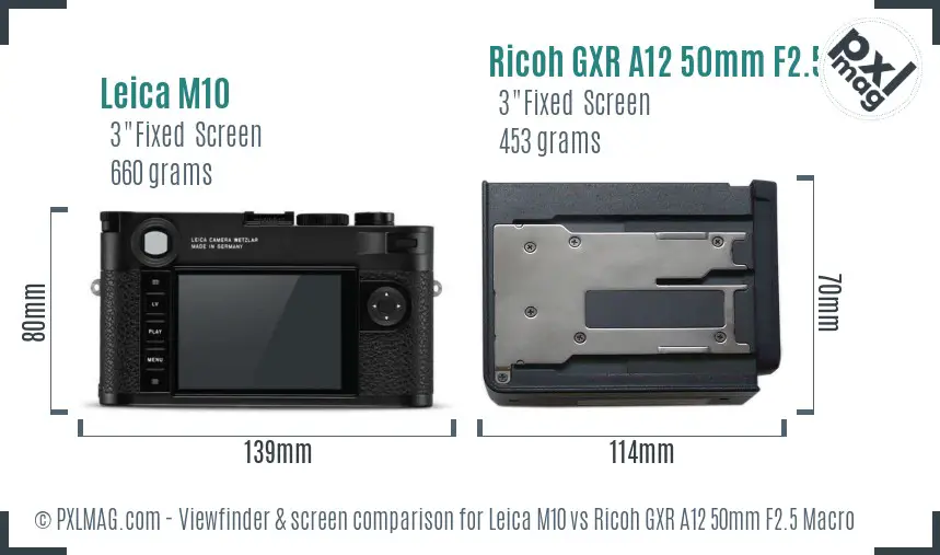 Leica M10 vs Ricoh GXR A12 50mm F2.5 Macro Screen and Viewfinder comparison
