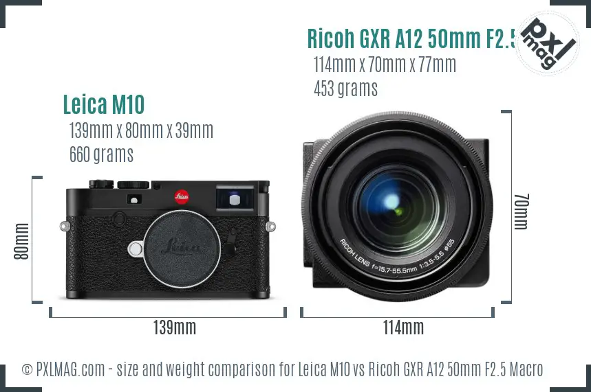 Leica M10 vs Ricoh GXR A12 50mm F2.5 Macro size comparison