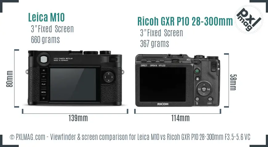 Leica M10 vs Ricoh GXR P10 28-300mm F3.5-5.6 VC Screen and Viewfinder comparison Leica M10 vs Ricoh GXR P10 28-300mm F3.5-5.6 VC Screen and Viewfinder comparison