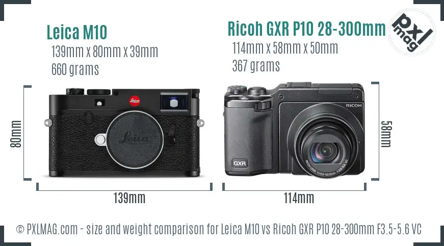 Leica M10 vs Ricoh GXR P10 28-300mm F3.5-5.6 VC size comparison Leica M10 vs Ricoh GXR P10 28-300mm F3.5-5.6 VC size comparison