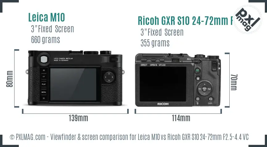 Leica M10 vs Ricoh GXR S10 24-72mm F2.5-4.4 VC Screen and Viewfinder comparison