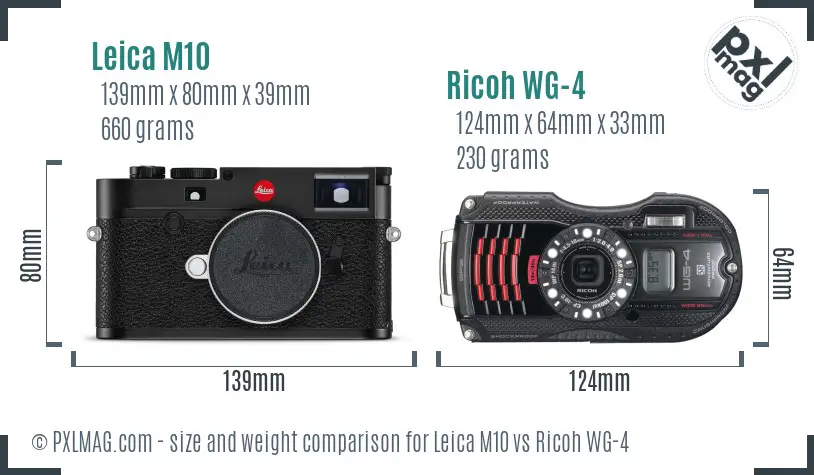 Leica M10 vs Ricoh WG-4 size comparison