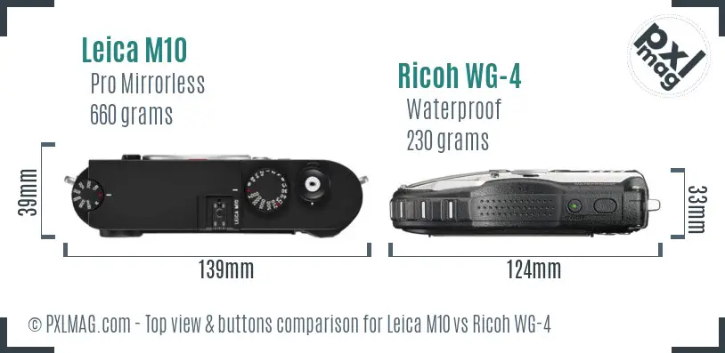 Leica M10 vs Ricoh WG-4 top view buttons comparison