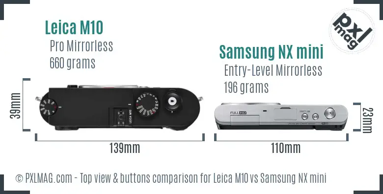 Leica M10 vs Samsung NX mini top view buttons comparison Leica M10 vs Samsung NX mini top view buttons comparison