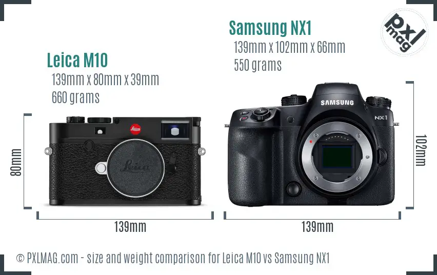 Leica M10 vs Samsung NX1 size comparison