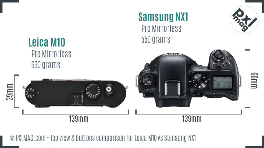 Leica M10 vs Samsung NX1 top view buttons comparison
