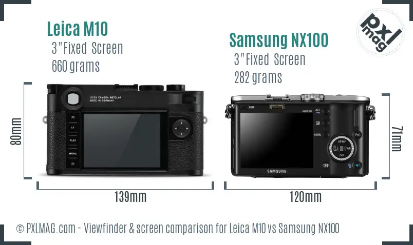 Leica M10 vs Samsung NX100 Screen and Viewfinder comparison