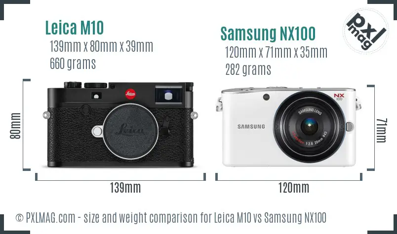 Leica M10 vs Samsung NX100 size comparison