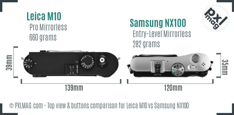Leica M10 vs Samsung NX100 top view buttons comparison