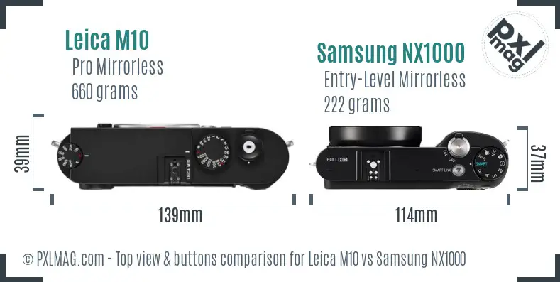 Leica M10 vs Samsung NX1000 top view buttons comparison