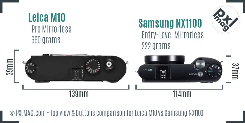 Leica M10 vs Samsung NX1100 top view buttons comparison