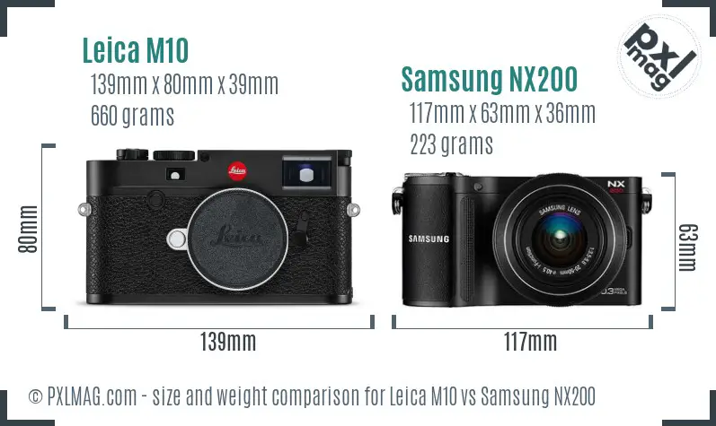 Leica M10 vs Samsung NX200 size comparison