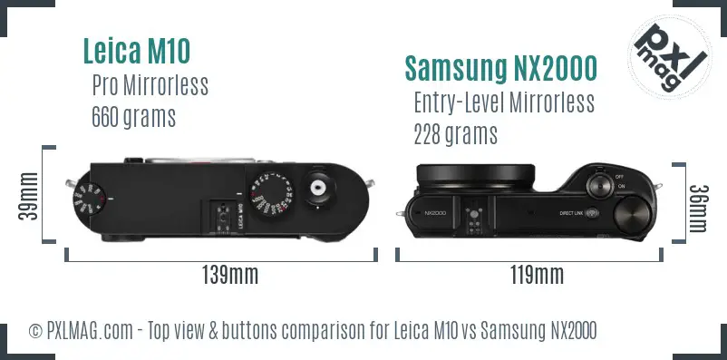 Leica M10 vs Samsung NX2000 top view buttons comparison