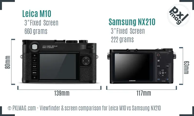 Leica M10 vs Samsung NX210 Screen and Viewfinder comparison