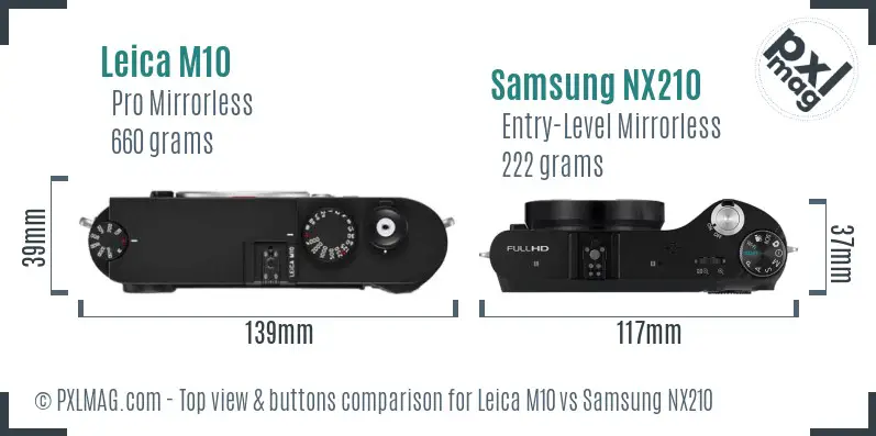 Leica M10 vs Samsung NX210 top view buttons comparison