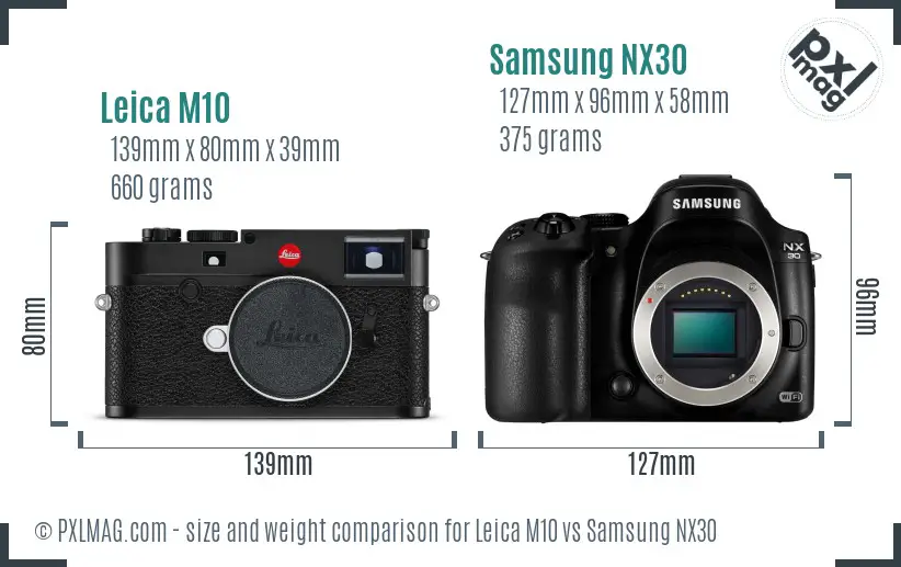 Leica M10 vs Samsung NX30 size comparison