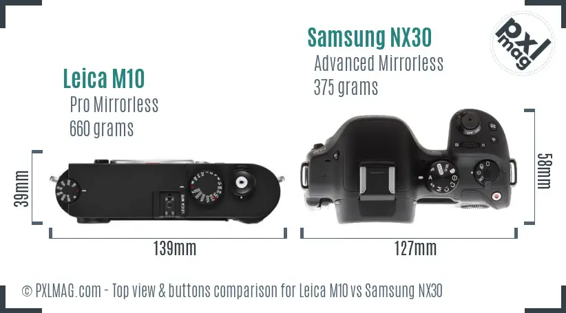 Leica M10 vs Samsung NX30 top view buttons comparison