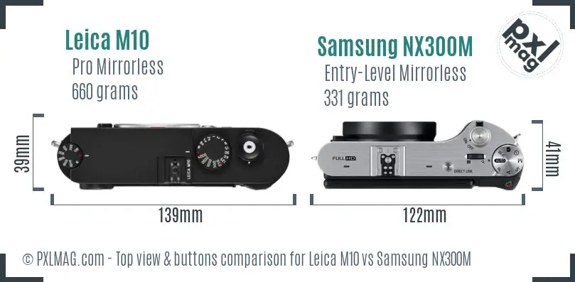 Leica M10 vs Samsung NX300M top view buttons comparison
