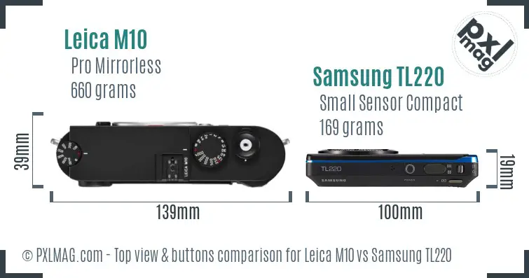 Leica M10 vs Samsung TL220 top view buttons comparison