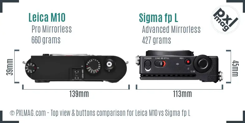 Leica M10 vs Sigma fp L top view buttons comparison Leica M10 vs Sigma fp L top view buttons comparison