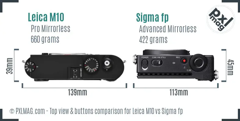 Leica M10 vs Sigma fp top view buttons comparison