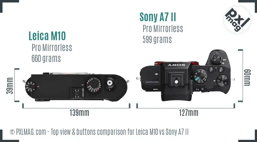 Leica M10 vs Sony A7 II top view buttons comparison