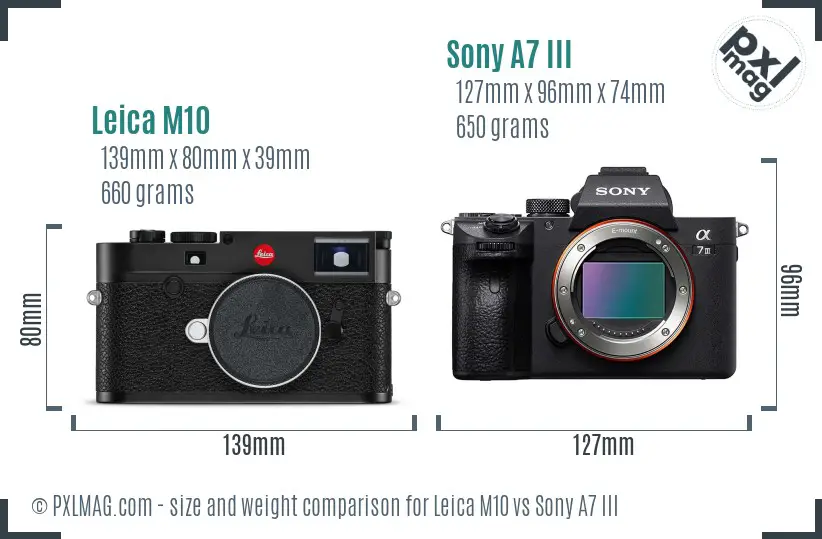 Leica M10 vs Sony A7 III size comparison