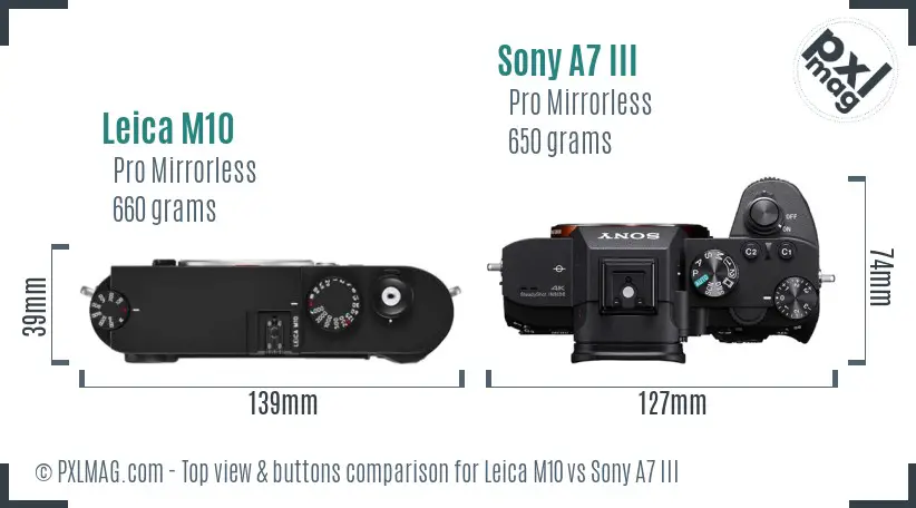 Leica M10 vs Sony A7 III top view buttons comparison