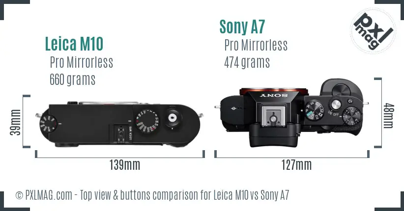 Leica M10 vs Sony A7 top view buttons comparison