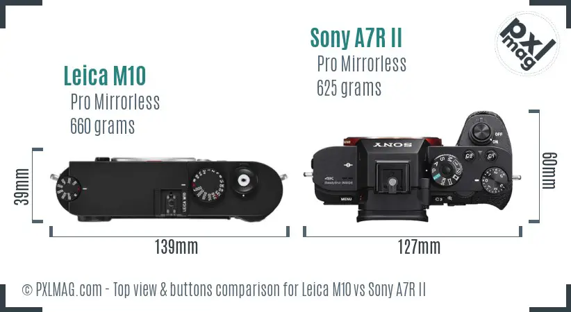 Leica M10 vs Sony A7R II top view buttons comparison Leica M10 vs Sony A7R II top view buttons comparison