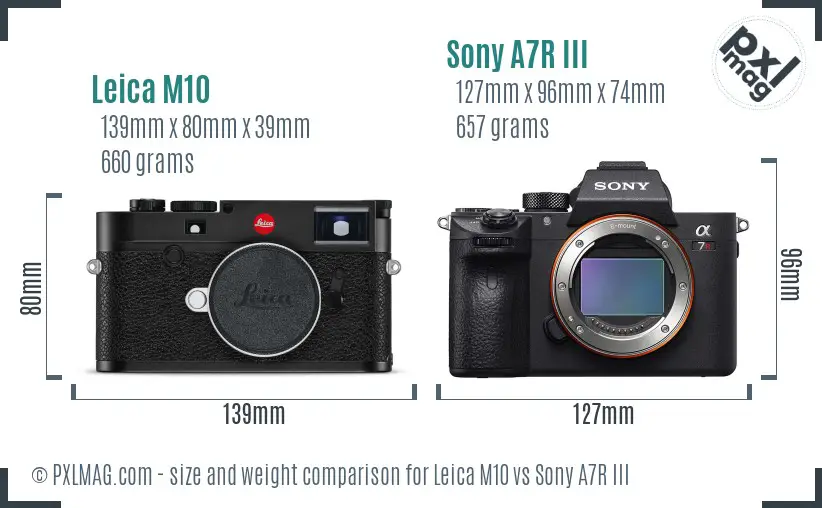 Leica M10 vs Sony A7R III size comparison