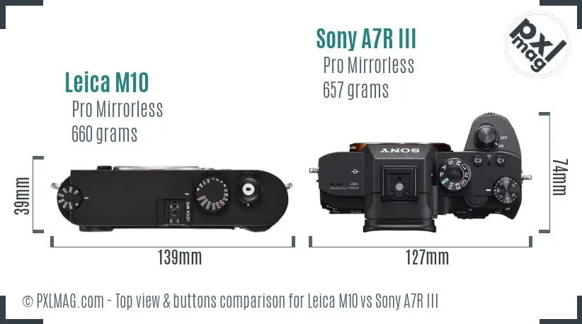 Leica M10 vs Sony A7R III top view buttons comparison