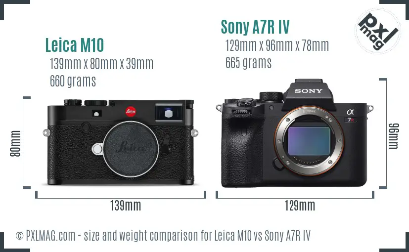 Leica M10 vs Sony A7R IV size comparison