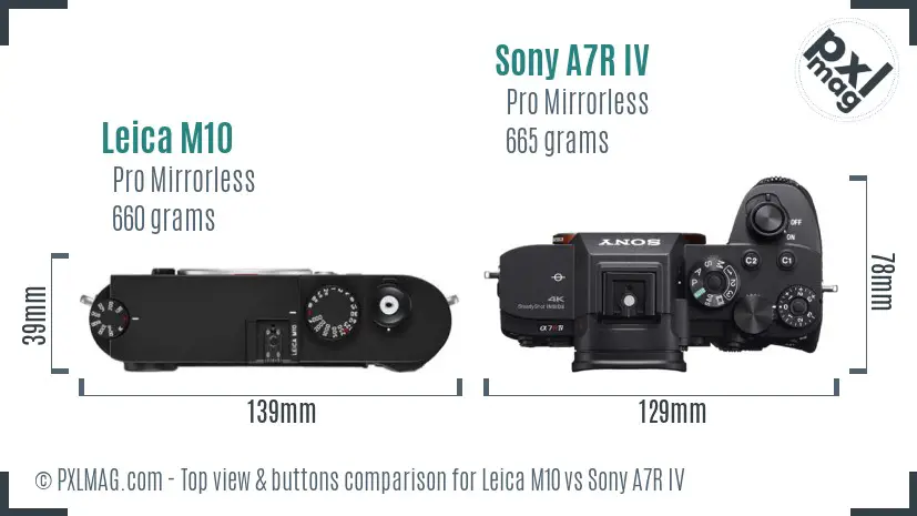 Leica M10 vs Sony A7R IV top view buttons comparison