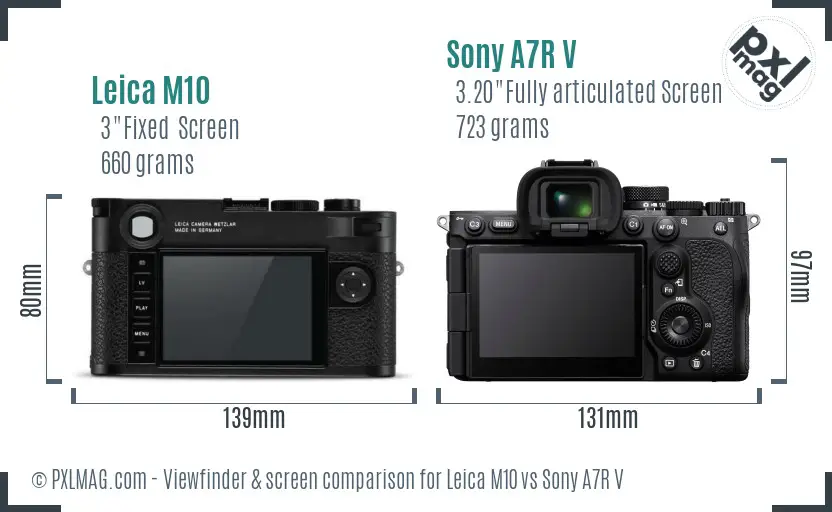 Leica M10 vs Sony A7R V Screen and Viewfinder comparison