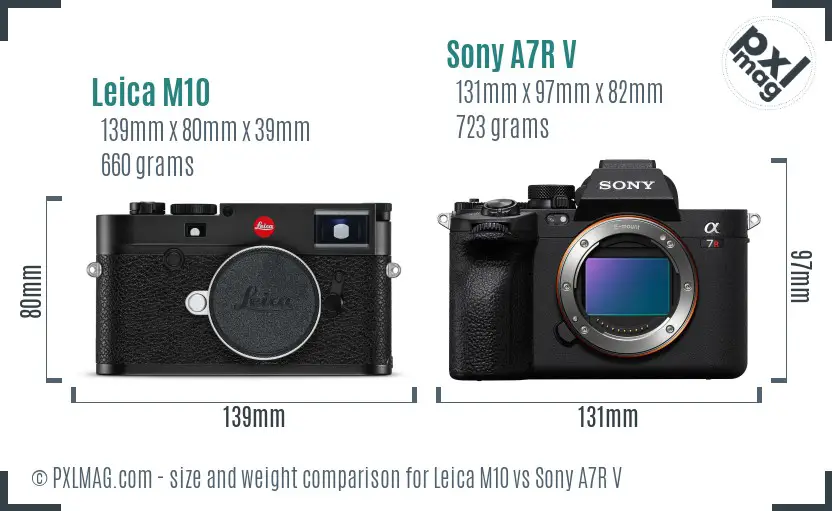 Leica M10 vs Sony A7R V size comparison