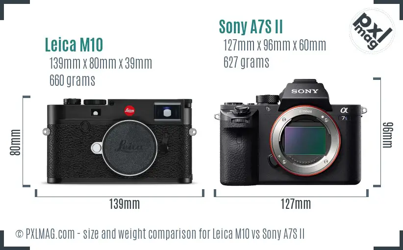 Leica M10 vs Sony A7S II size comparison