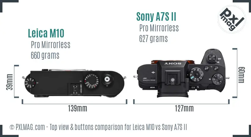 Leica M10 vs Sony A7S II top view buttons comparison