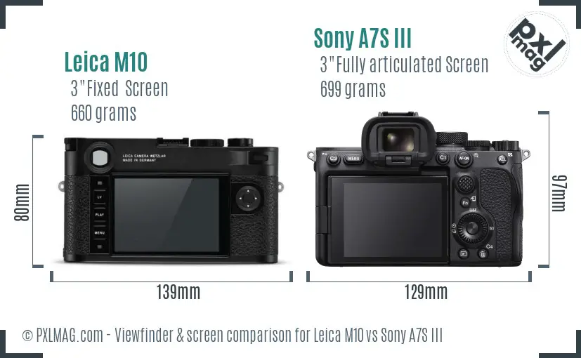 Leica M10 vs Sony A7S III Screen and Viewfinder comparison