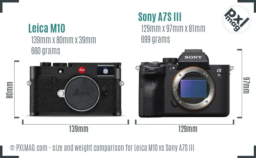 Leica M10 vs Sony A7S III size comparison