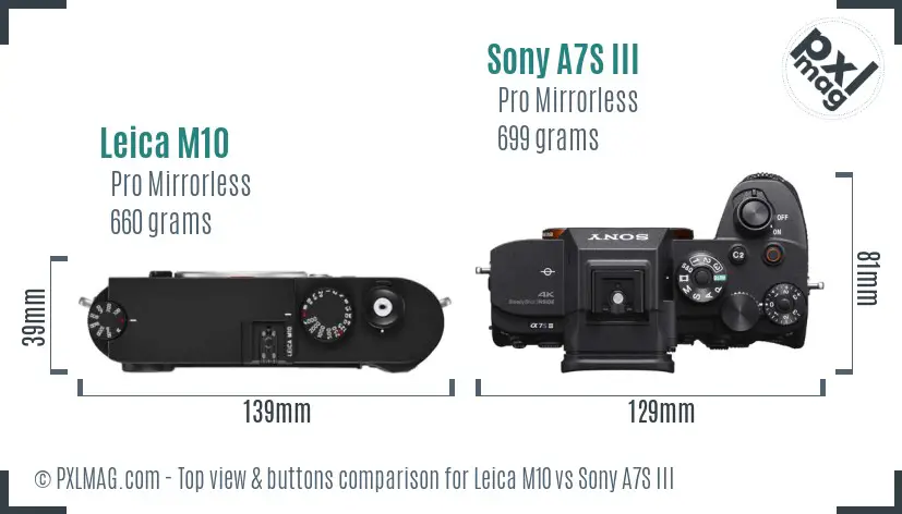 Leica M10 vs Sony A7S III top view buttons comparison