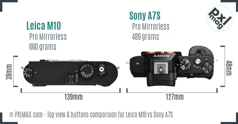 Leica M10 vs Sony A7S top view buttons comparison