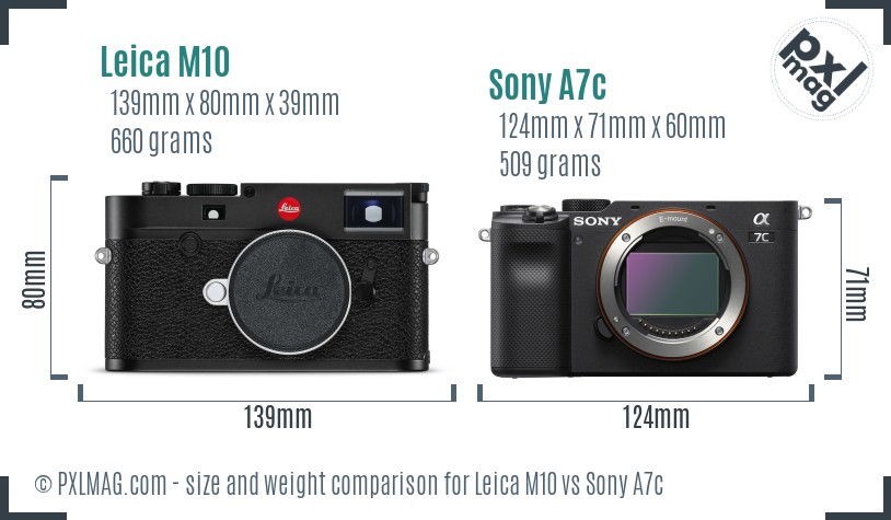 Leica M10 vs Sony A7c size comparison