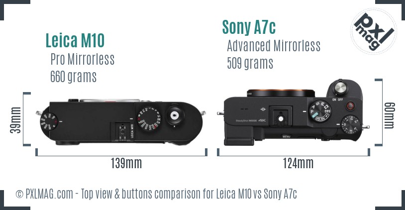 Leica M10 vs Sony A7c top view buttons comparison